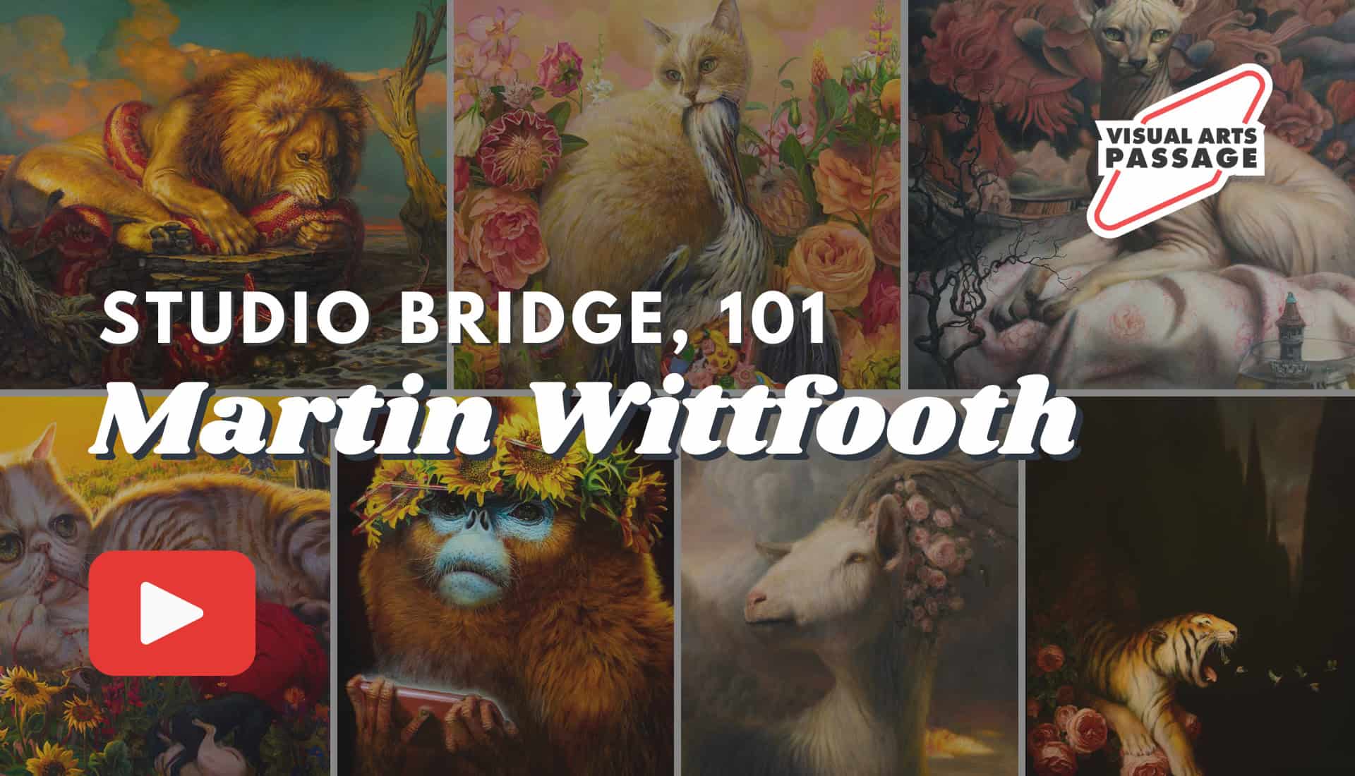 Vibrant colorful animal portraits and fantasy art by Martin Witfooth showcased at Studio Bridge 101, emphasizing contemporary wildlife and fantasy art styles.