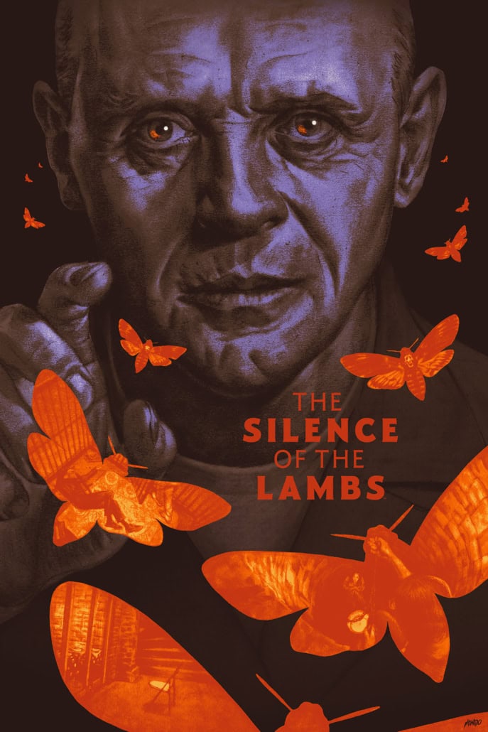 A haunting portrait of an elderly man with intense eyes, surrounded by vibrant orange butterflies, emphasizing themes of silence and reflection.