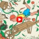 An intricate illustration by Gérard DuBois featuring children, animals, and garden elements in a whimsical, detailed style.