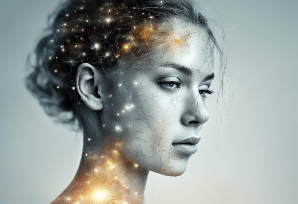 illustrated artistic brain portrait woman young thinking illustration creative