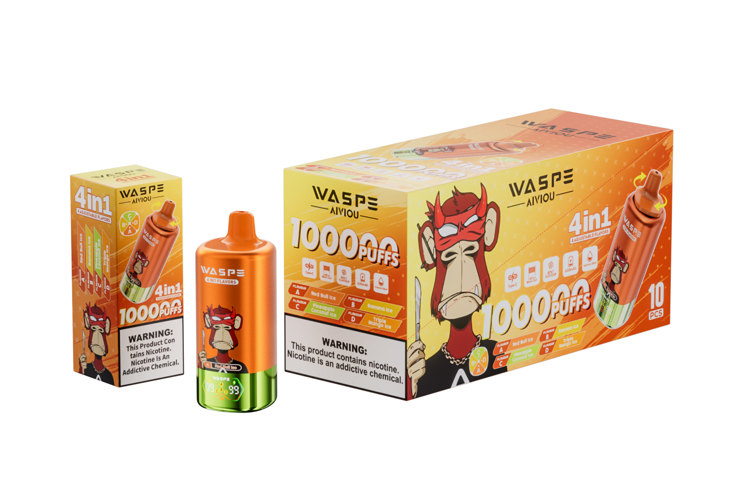 WASPE 4 in 1 100000 Red Bull Ice/Banana Ice/Pineapple Coconut Ice/Triple Mango Ice - Image 3