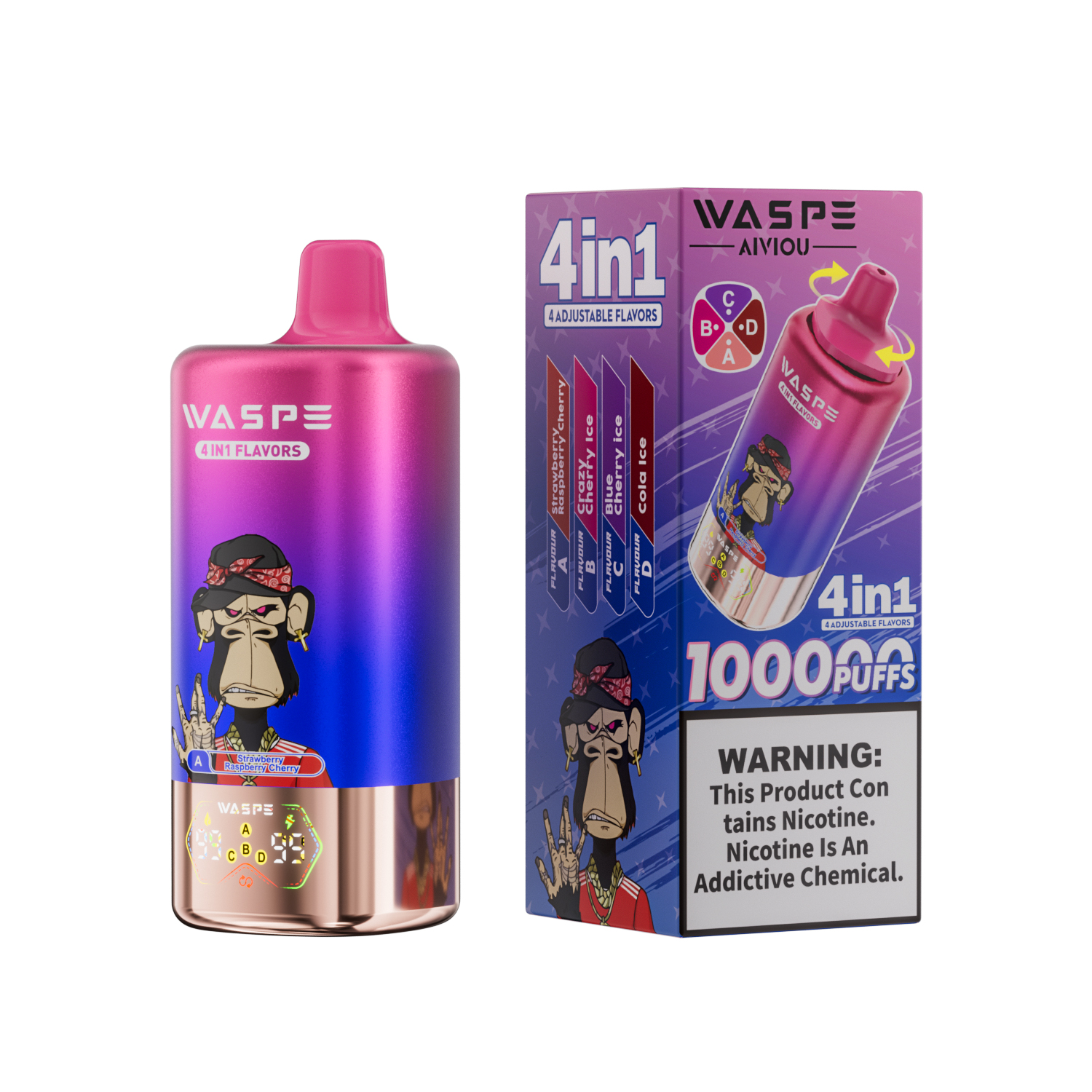 WASPE 4 in 1 100000 Strawberry Raspberry Cherry/Crazy Cherry Ice/Blue Cherry Ice/Cola Ice - Image 2