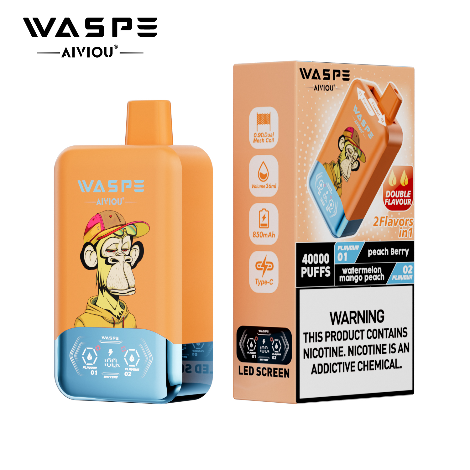 WASPE AIVIOU 40000 Peach Berry/Watermelon Mango Peach – Bild 2