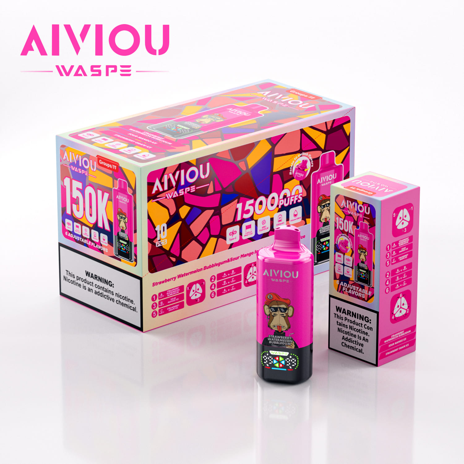 WASPE 6-in-1 150000 Strawberry Watermelon Bubblegum/Sour Mango Ice/Strawberry Grape Ice - Bild 3