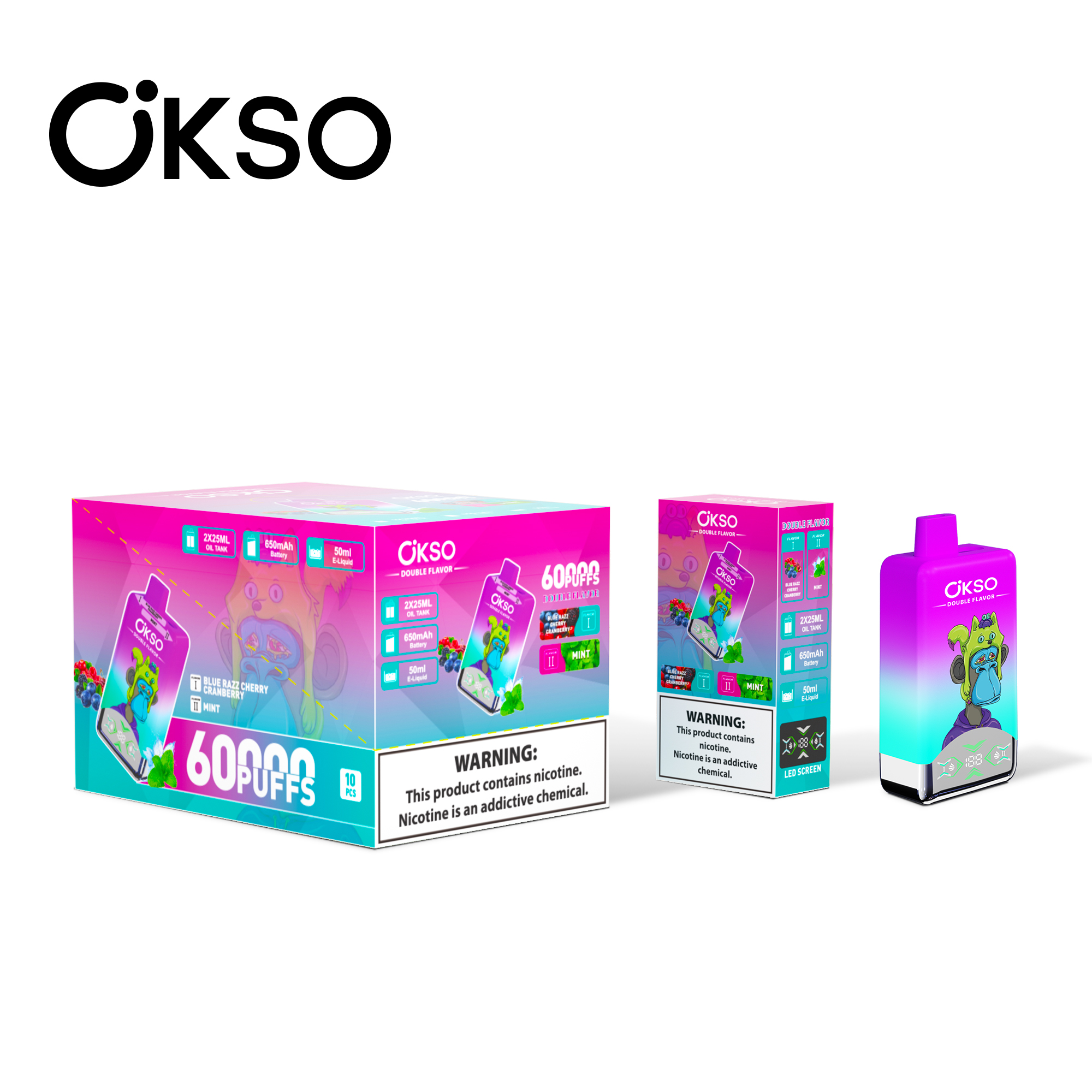 OKSO Double Flavor 60000 Blue Razz Cherry Cranberry/Mint