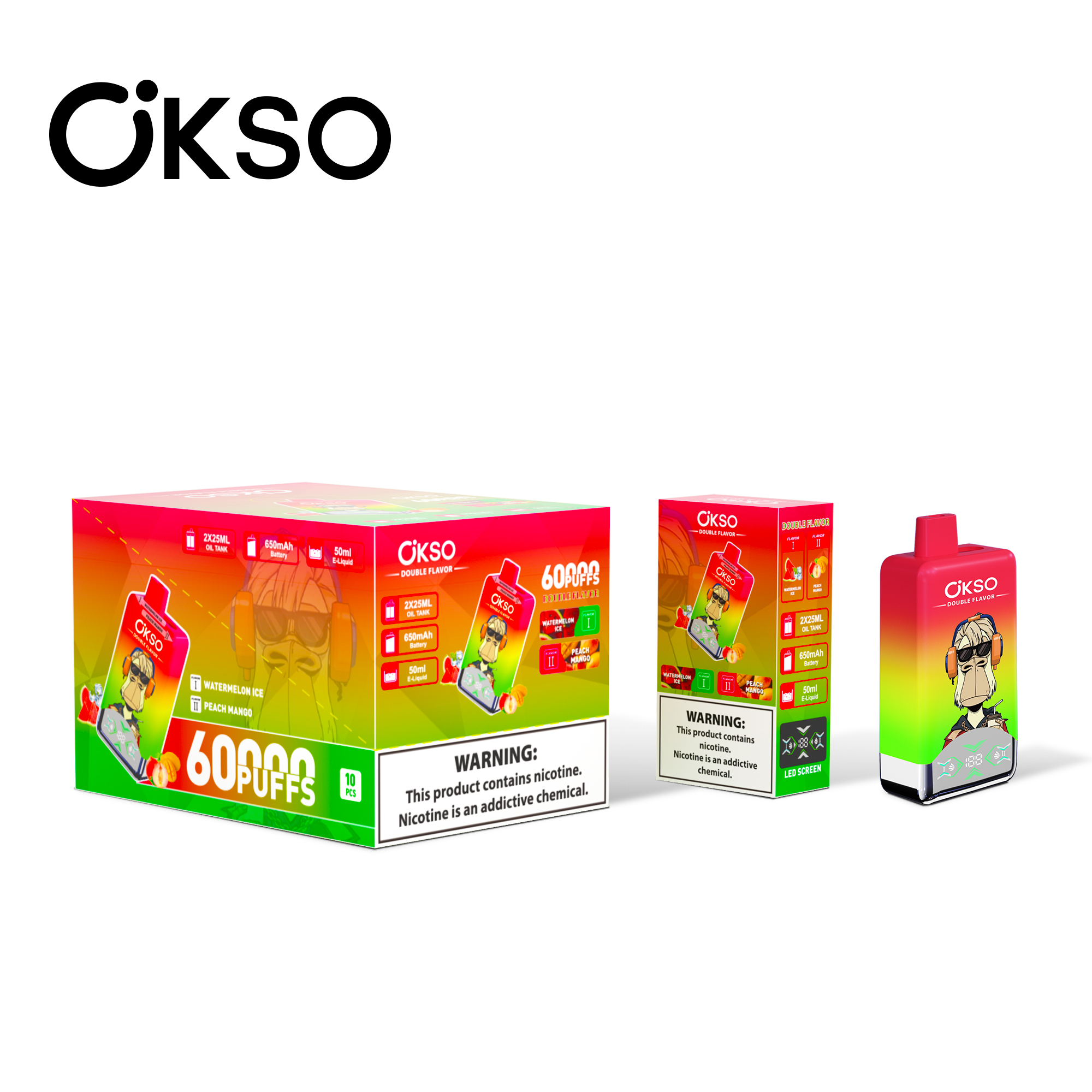 OKSO Double Flavor 60000 Watermelon Ice/Peach Mango