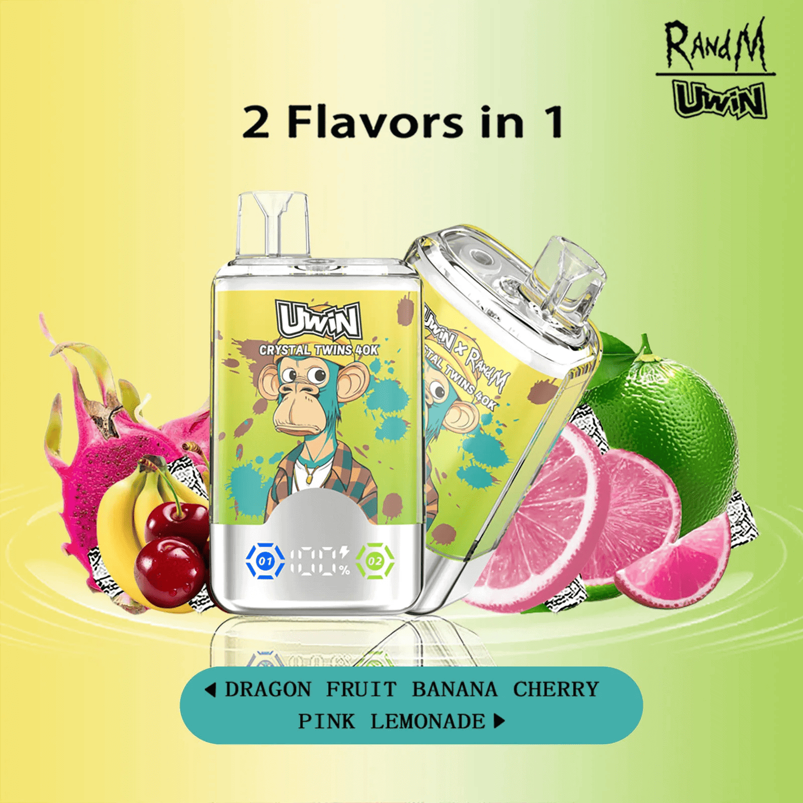 Uwin Crystal Twins 40000 Dragon Fruit Banana Cherry/Pink Lemonade