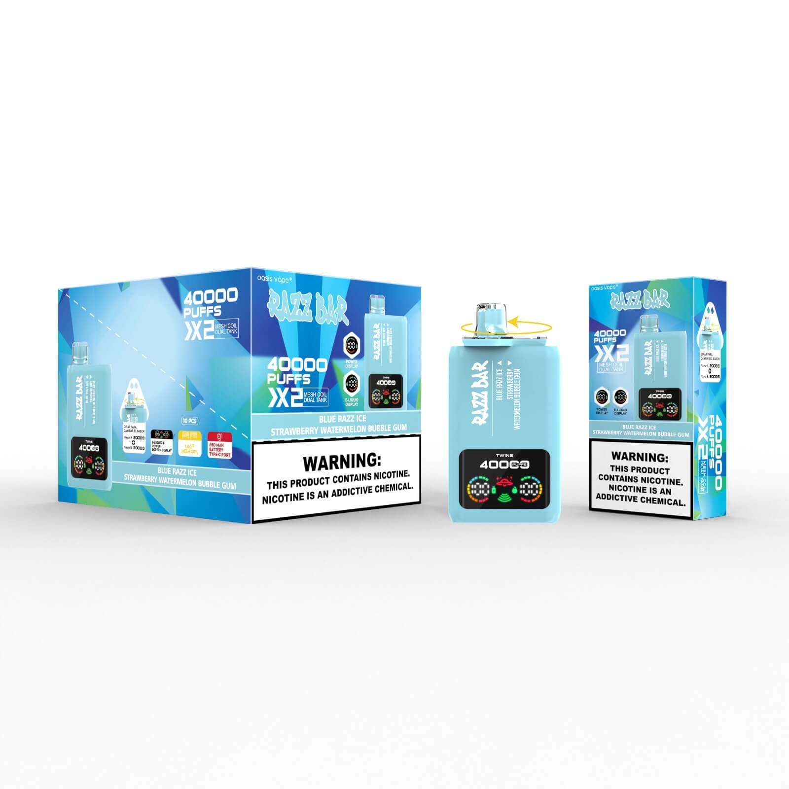 Razz Bar 40000 Blue Razz Ice/Strawberry Watermelon Bubble Gum