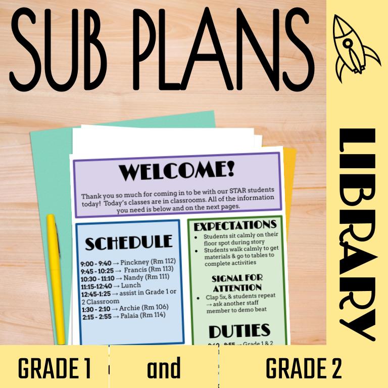 No-Prep Library Sub Plans: Grades 1 and 2