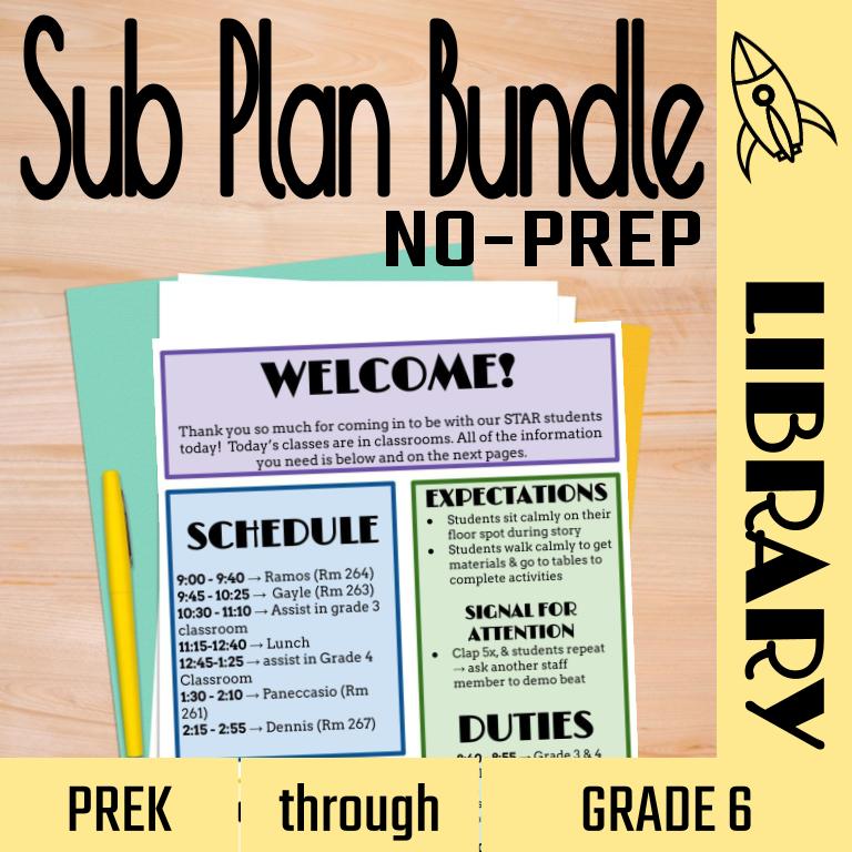 PreK-6 NO-Prep Library Sub Plans - the ultimate solution for hassle-free substitute teaching in your library!