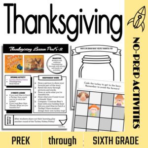 No-prep Thanksgiving activities, lesson plans, and sub plans