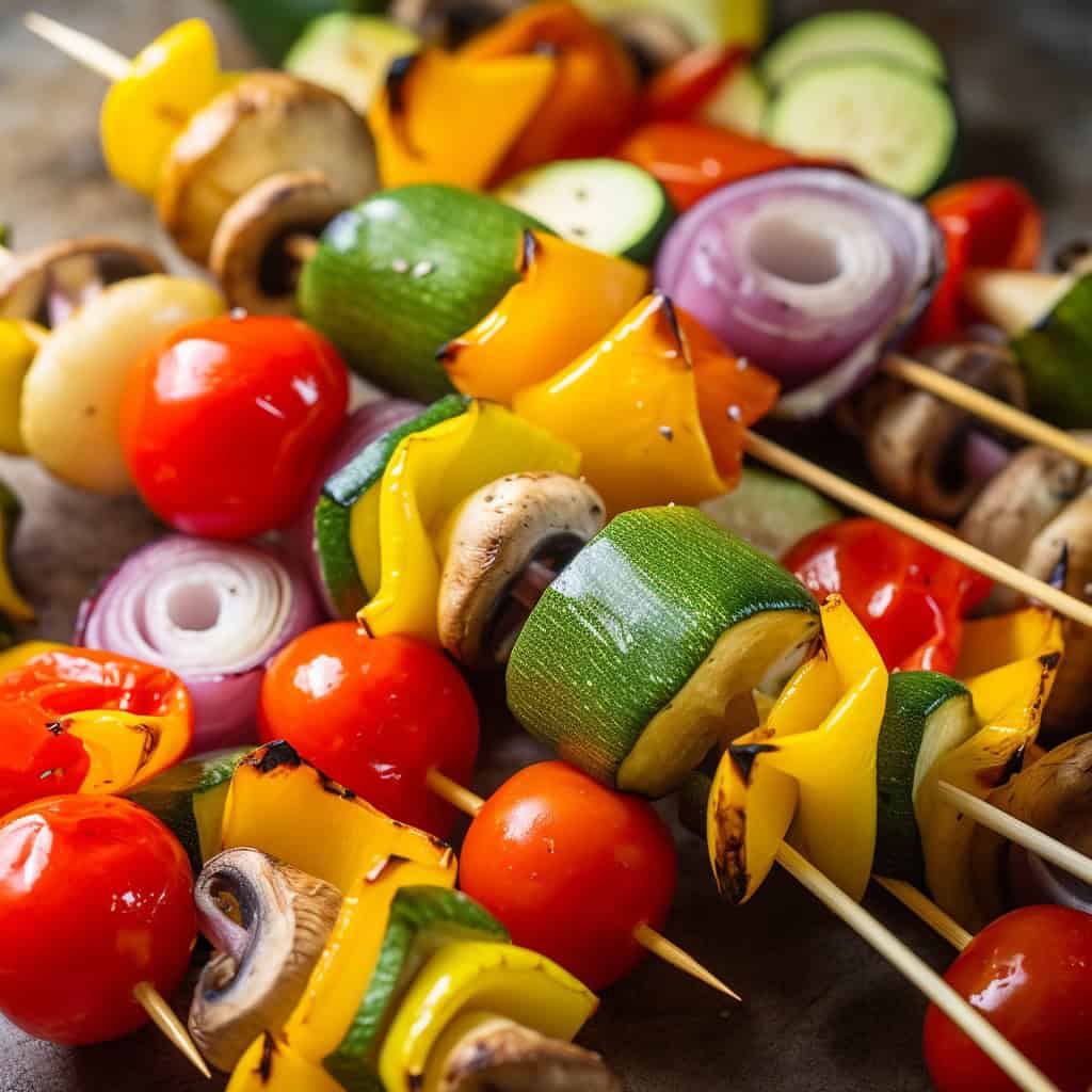 Grilled Vegetable Skewers With Zesty Balsamic Marinade 11 Uncooked grilled vegetable skewers