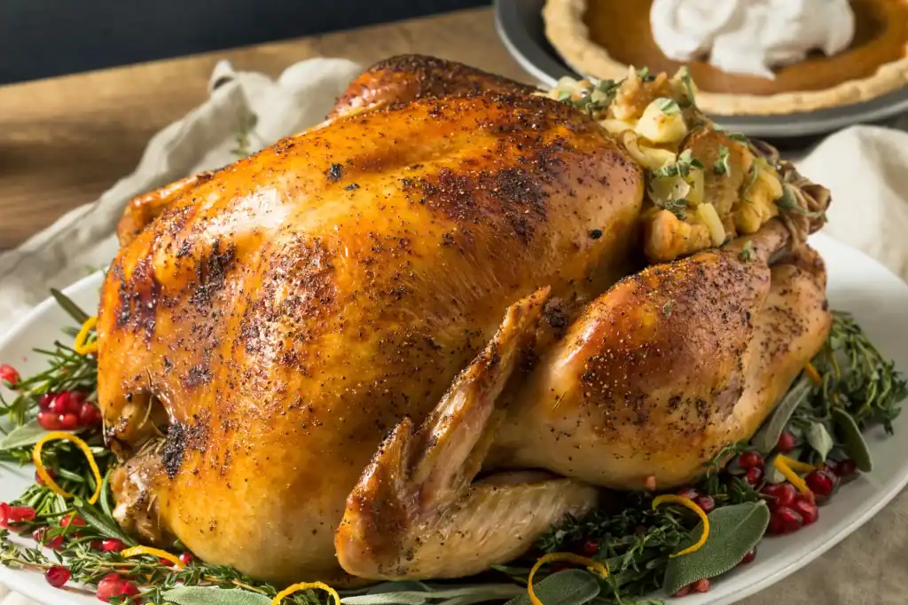 Whole roasted turkey dinner for thanksgiving