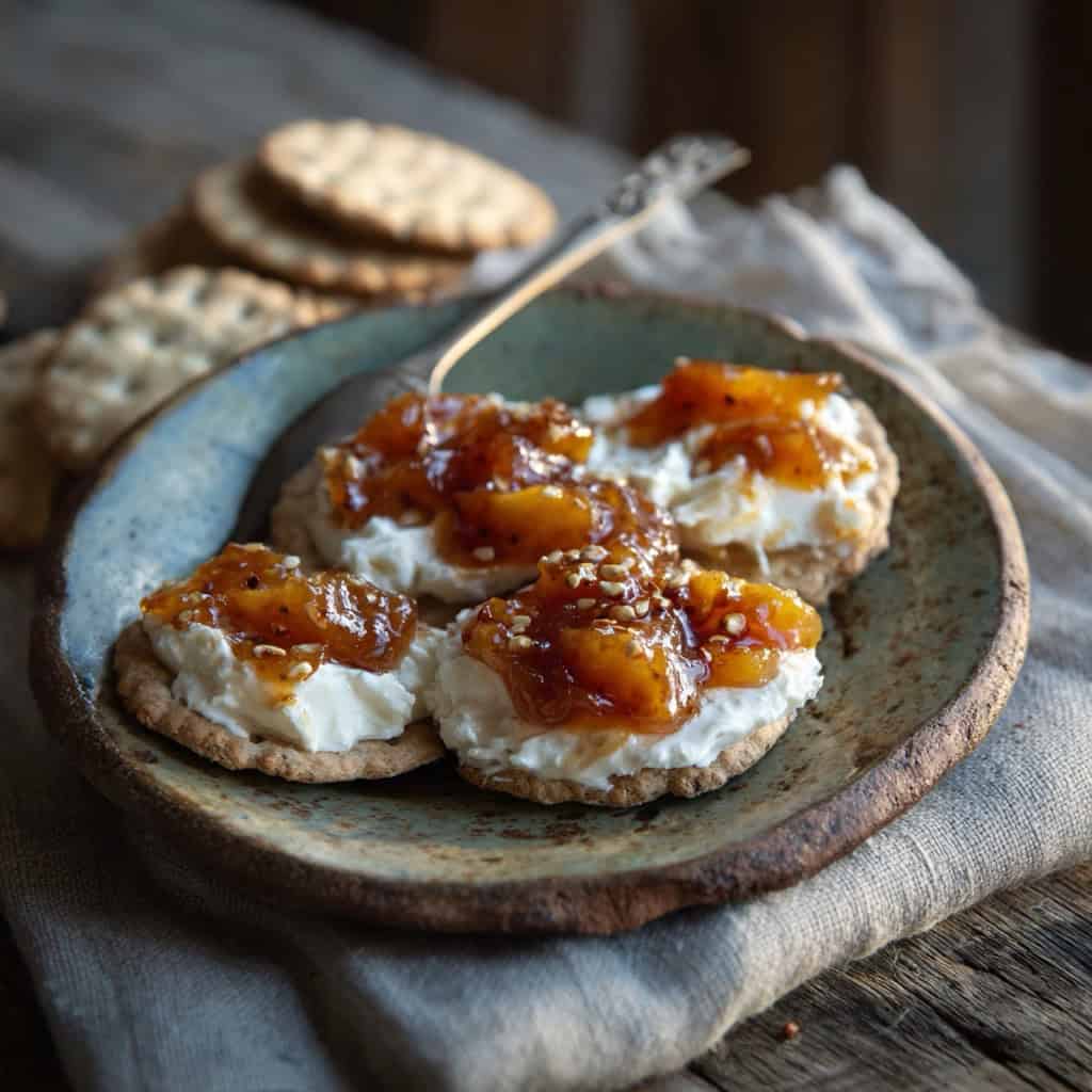Pepper-Infused Peach Jam: A Sweet And Spicy Preserve For Your Pantry 8 Pepper-infused peach jam on crackers