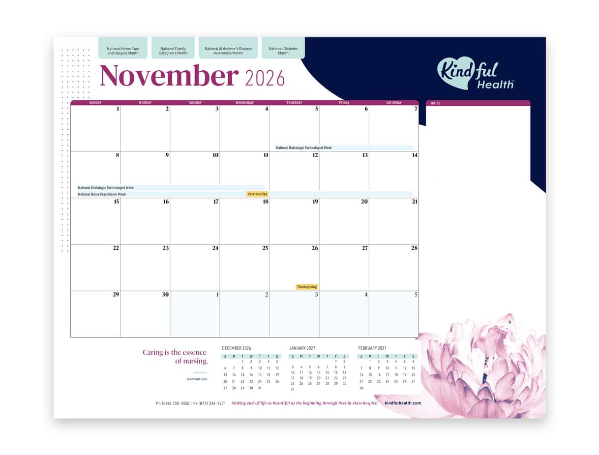 Kindful desktop calendar November 2026