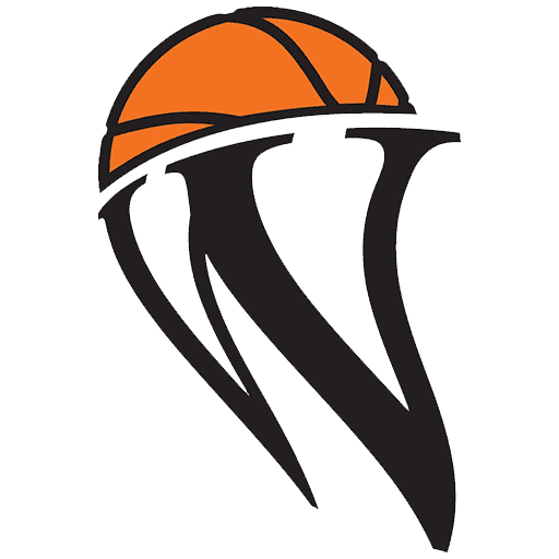 A basketball logo with an orange ball and a black background. A basketball logo with an orange ball and a black background.