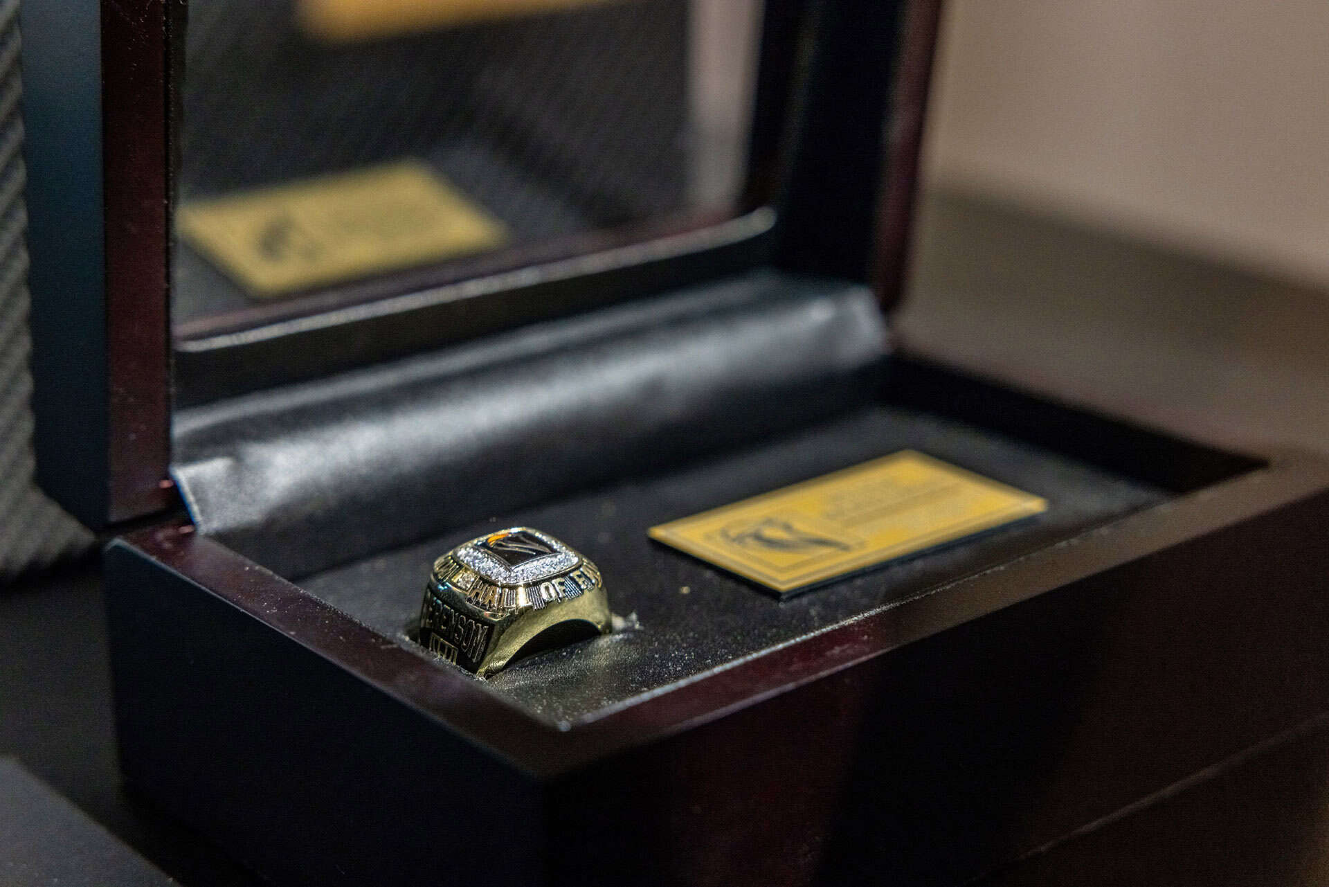 A Baron Ring sits in a box on a table. A Baron Ring sits in a box on a table.