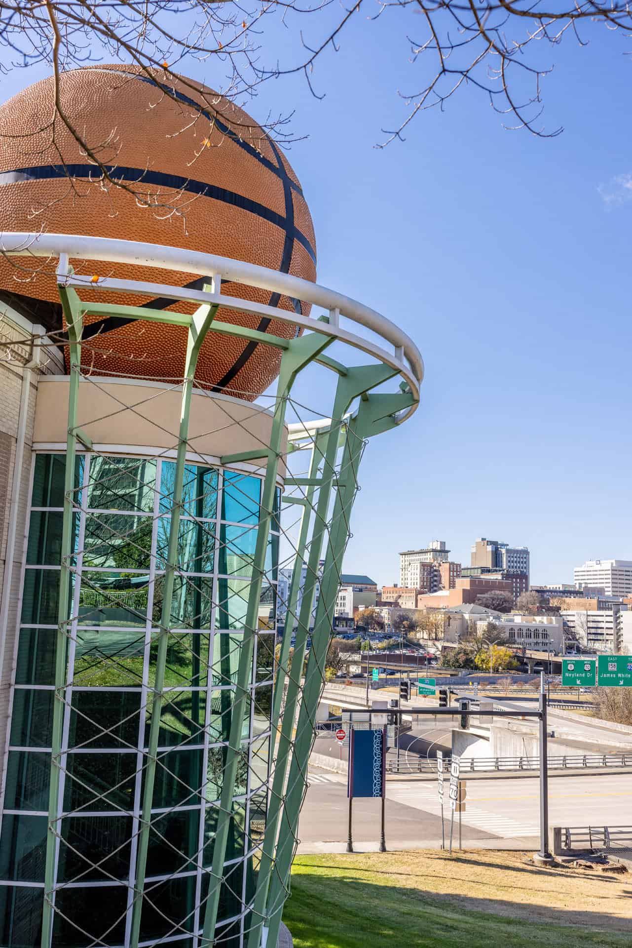 A basketball ball sitting atop a building, possibly signifying a potential hall of fame donation. A basketball ball sitting atop a building, possibly signifying a potential hall of fame donation.