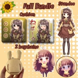 Cute anime girl plushie cushion with character design, featuring two keychains and full bundle cushion set, perfect for kawaii collectors and fans of adorable character merchandise.