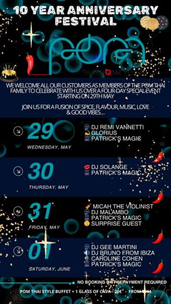 cócteles y buena música en el 10 Aniversario de Pom Thai