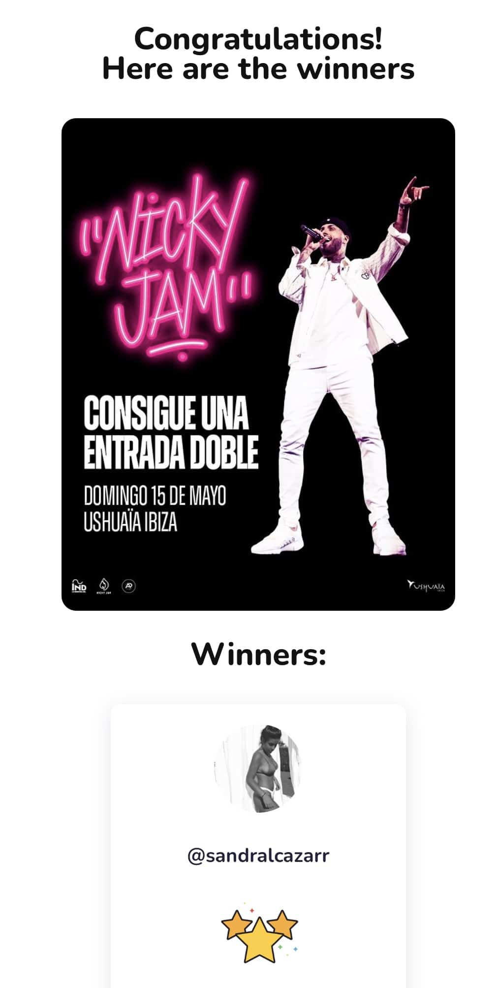 GANADOR/A SORTEO de una entrada doble para NICKY JAM