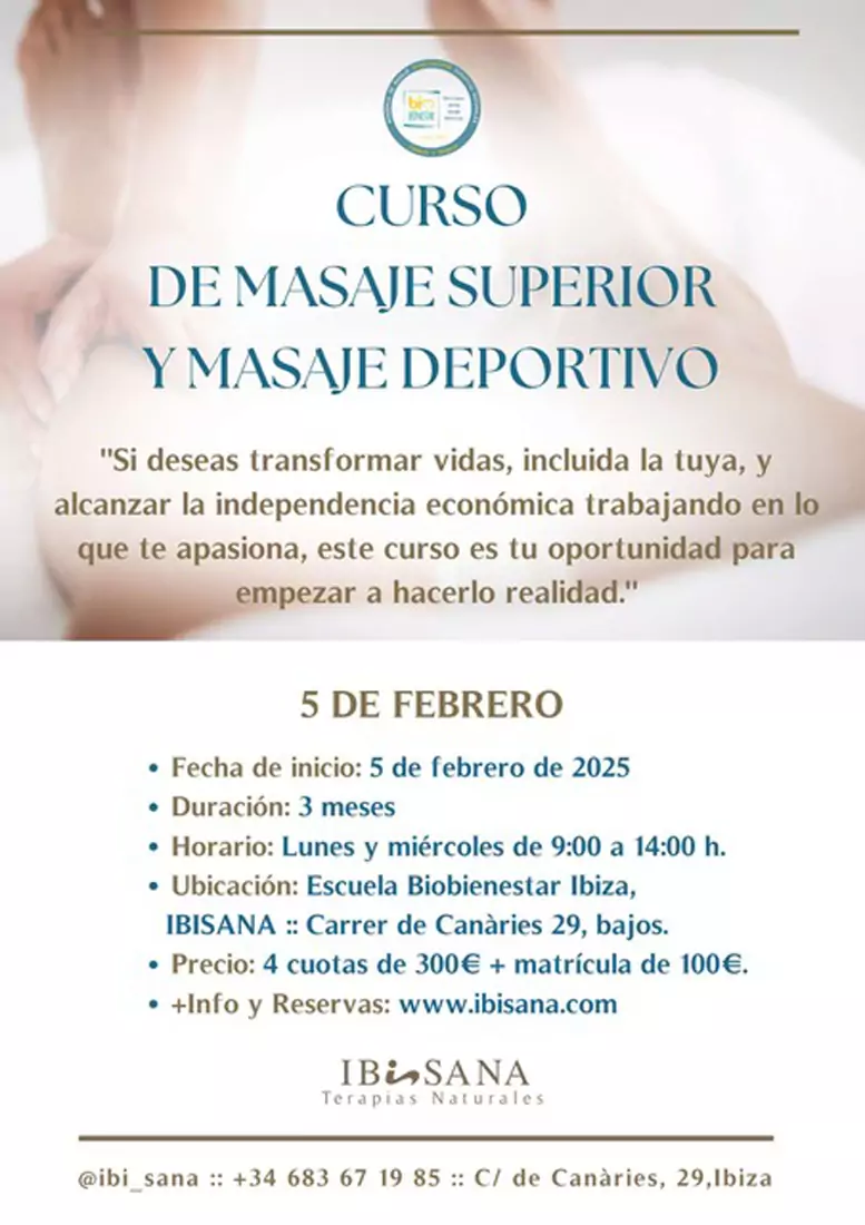 Curso de Quiromasaje superior y masaje deportivo en Ibisana Ibiza