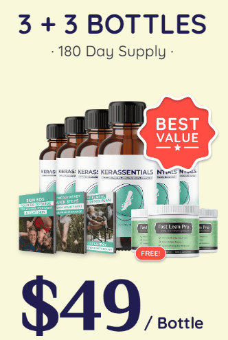 Image showing the special offers for Kerassentials kits, including discounted pricing for the 3-bottle and 6-bottle supply options