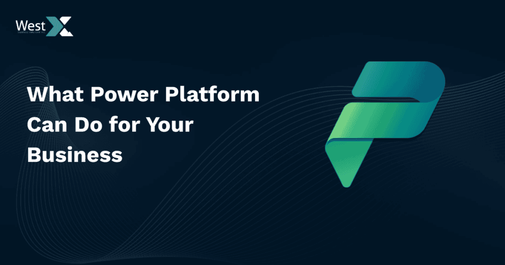 Illustration of Power Platform capabilities enhancing business productivity with Microsoft 365 tools.