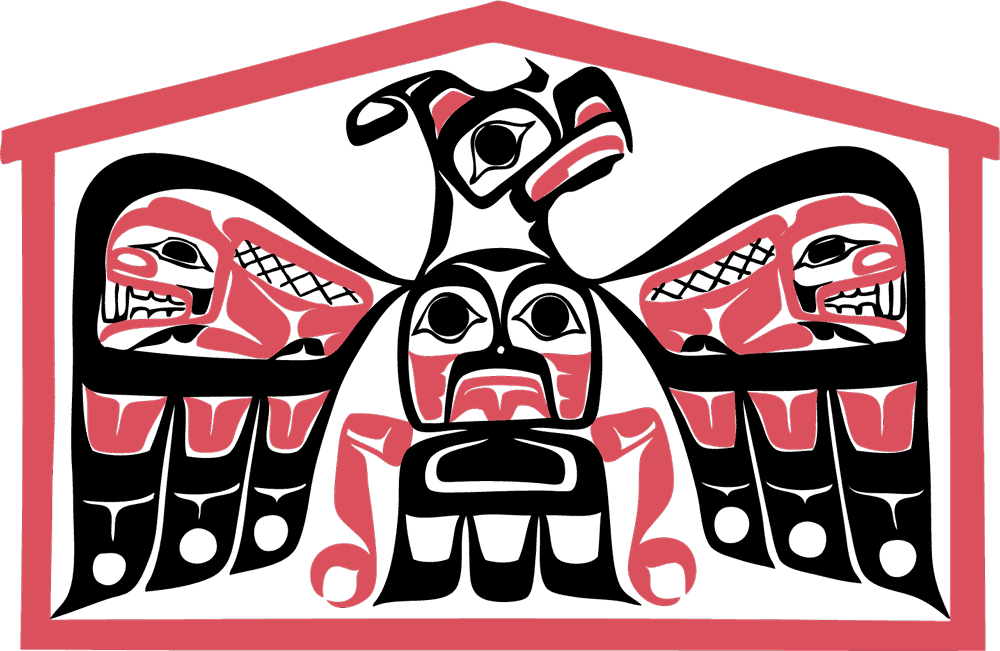 A playful cartoon monster with a pink outline, big eyes, and a wide open mouth showing sharp teeth, set against a plain background.