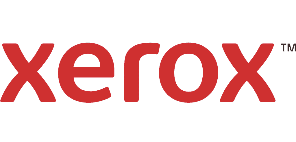 Xerox logo featuring bold red text on a black background, representing the company's focus on printing and document solutions.