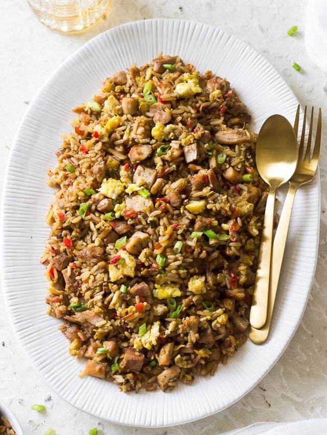 Arroz Chaufa is Peruvian's version of Chinese fried rice. It is influenced by the influx of Chinese immigrants to Peru. Peru's fried rice version consists of rice, sweet peppers, green onions, onions, garlic, soy sauce, scrambled eggs chicken and a dash of sesame oil, ginger and cumin. Amazingly delicious and you probably already have all the ingredients to make this!