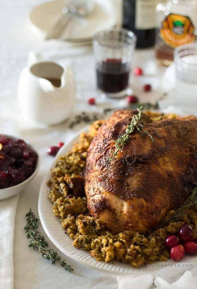 This juicy slow cooker Cajun turkey breast with maple glaze is so simple to make (not a lot of ingredients or steps) and it takes less than 5 minutes to prepare. This Thanksgiving, reserve your oven for your other oven only foods and let your Cajun maple turkey slow cooker to juicy perfection!