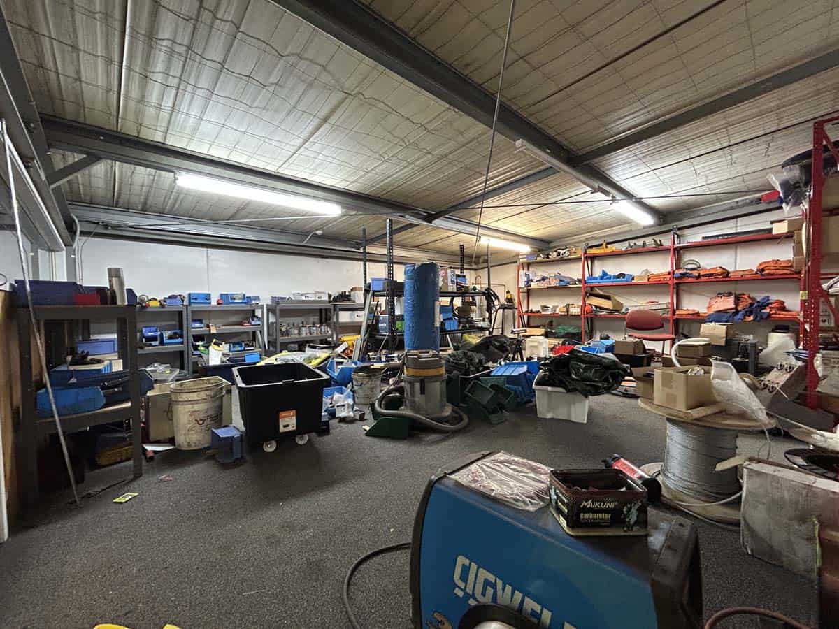 Workshop interior with tools and equipment at White Lion, 211 Connett Road.