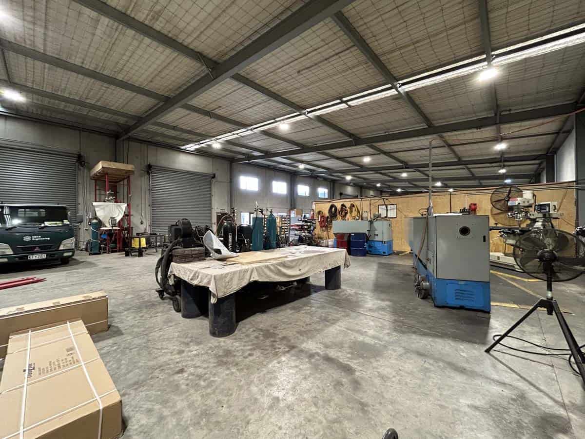 Interior of White Lion workshop with machinery and equipment at 211 Connett Road.