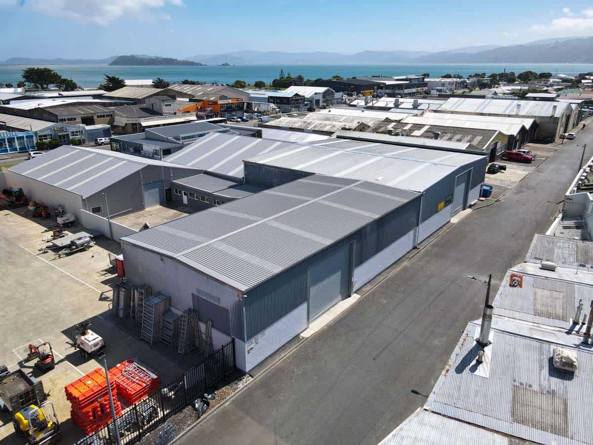 Modern industrial warehouse at 69 Waione Street with spacious layout and sea view.