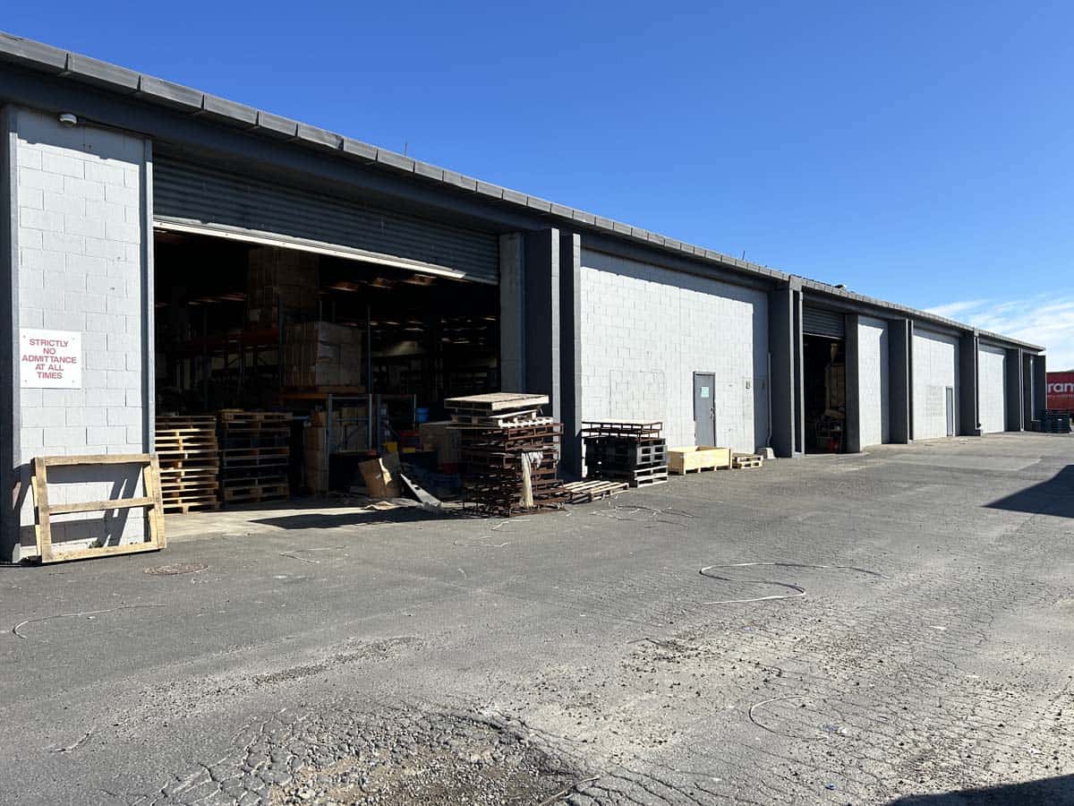 Warehouse storage and pallet stacks at White Lion, 77 Port Road.