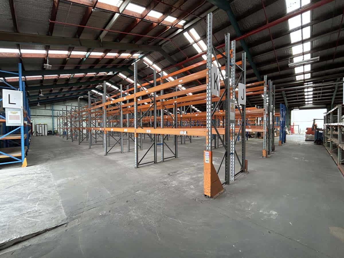 Industrial warehouse shelving and storage racks at 42 Seaview Road.