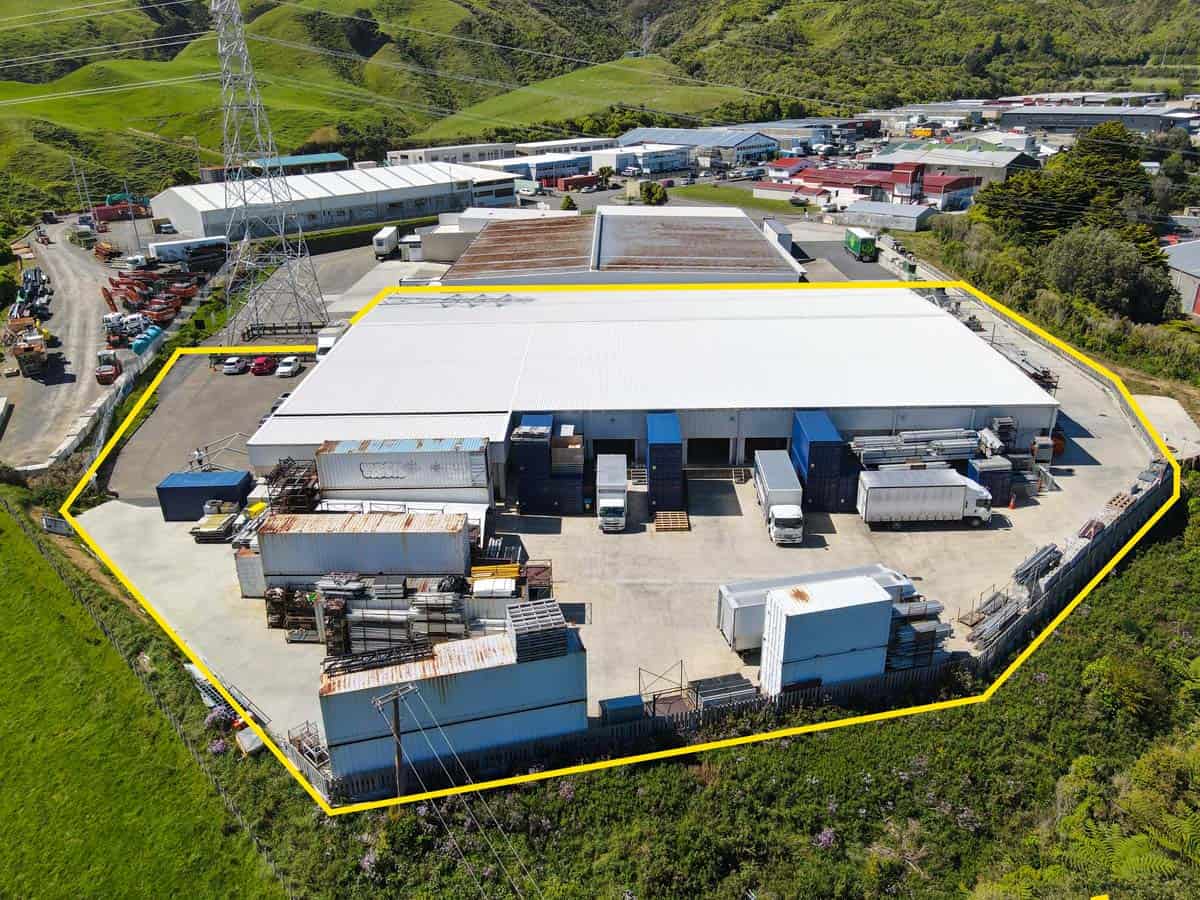 Aerial view of White Lion industrial warehouse with loading docks and storage area.