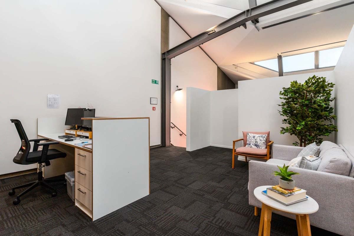 Modern office reception area at White Lion, Level 1, 20 Johnsonville Road.
