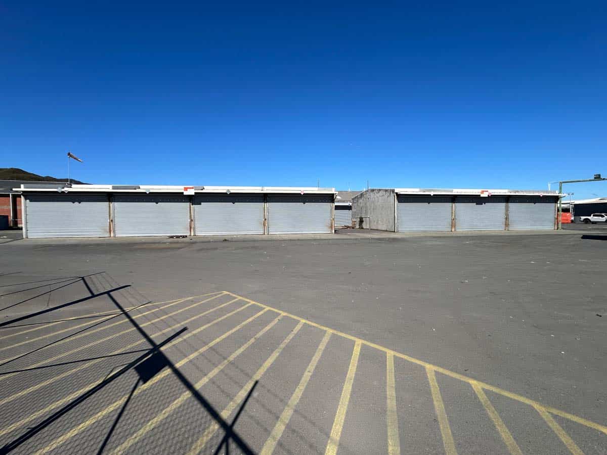 Secure storage units with roll-up doors at 42 Seaview Road, ideal for personal and business storage.