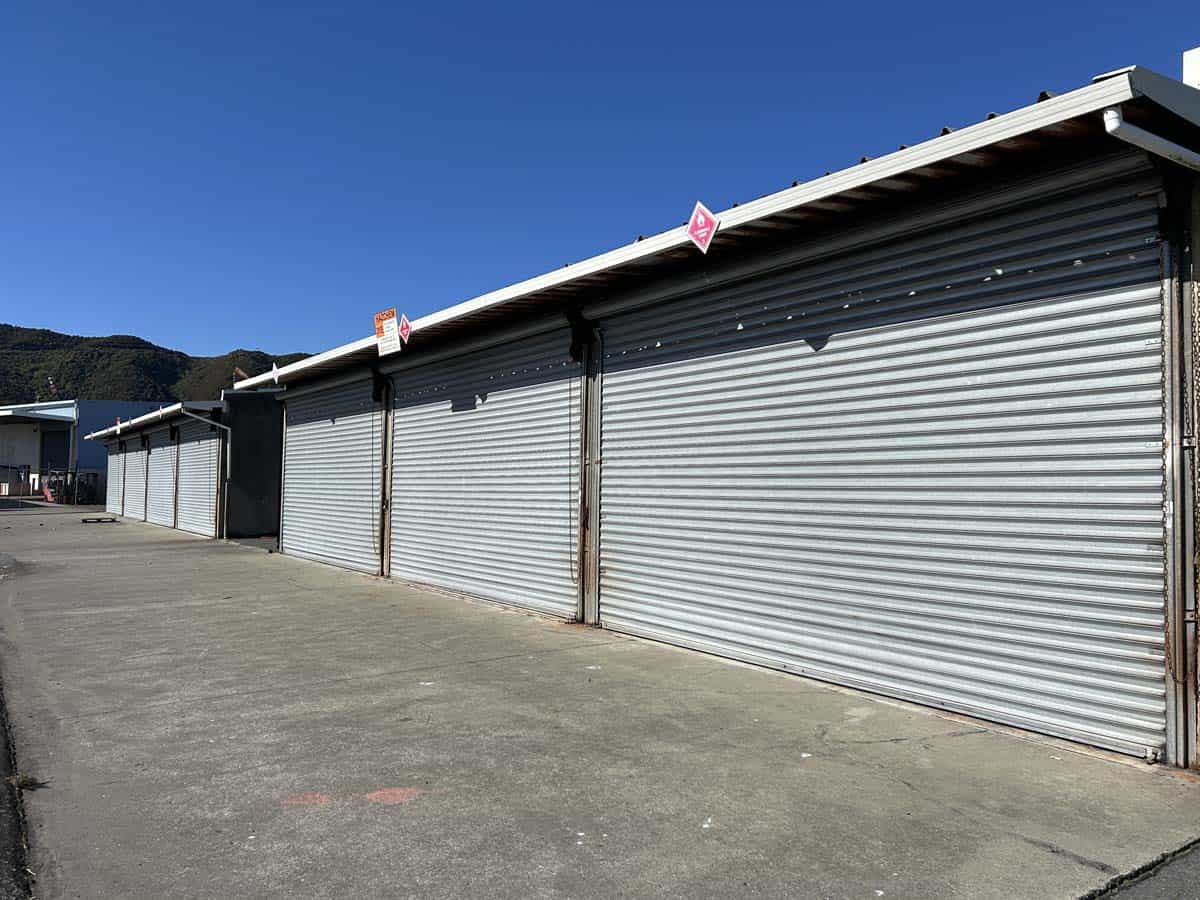 Secure storage units in Seaview Road with roll-up doors for easy access.