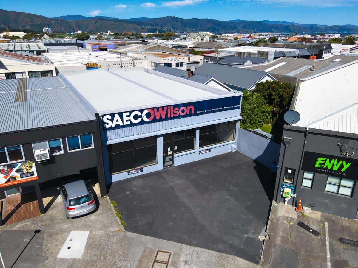 SAECO Wilson building at 122 Hutt Road, Wellington, featuring commercial signage and industrial arch.