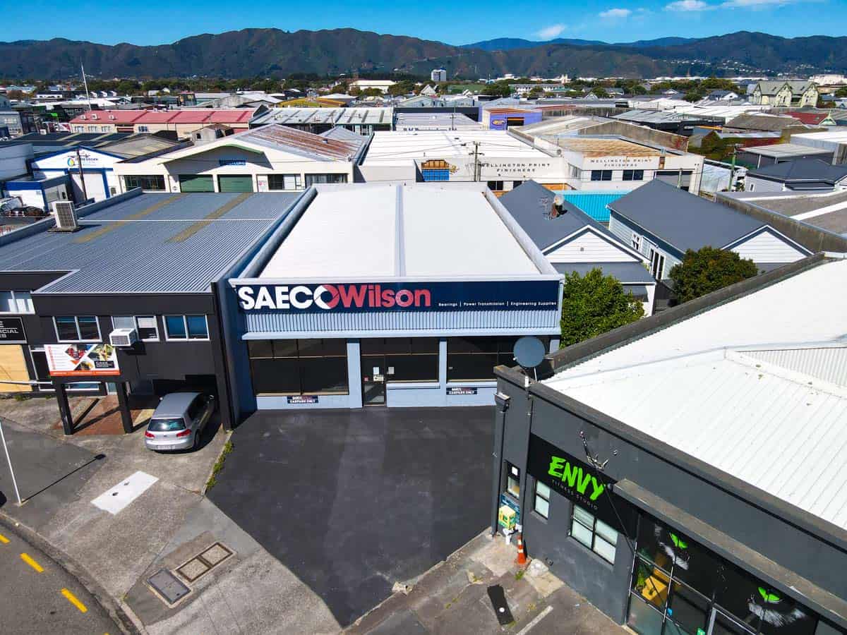 Aerial view of White Lion building at 122 Hutt Road, Wellington, New Zealand.
