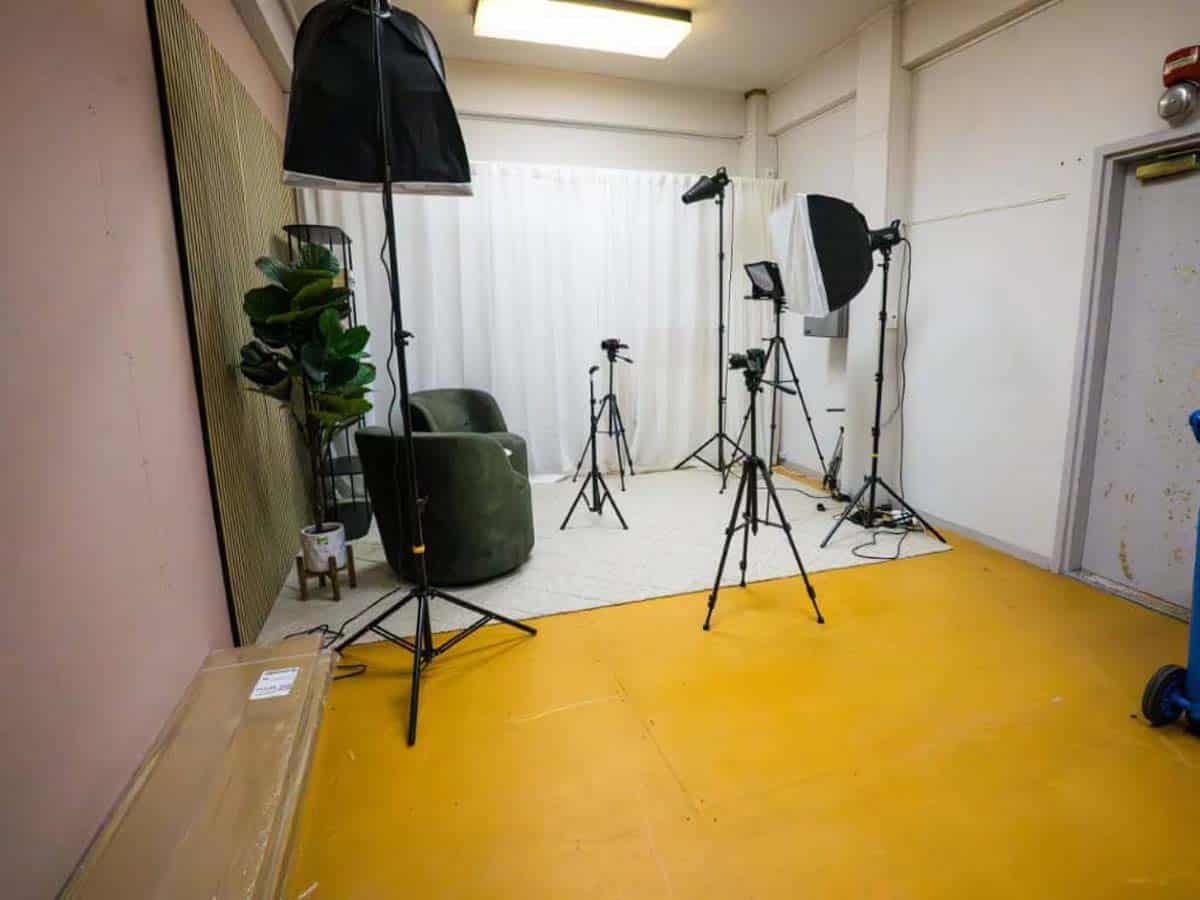 Professional photography studio with lighting and camera equipment at 5 Clinton Street.