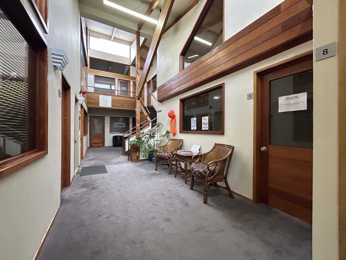 Interior view of White Lion office space at Powderham Business Centre with seating area.