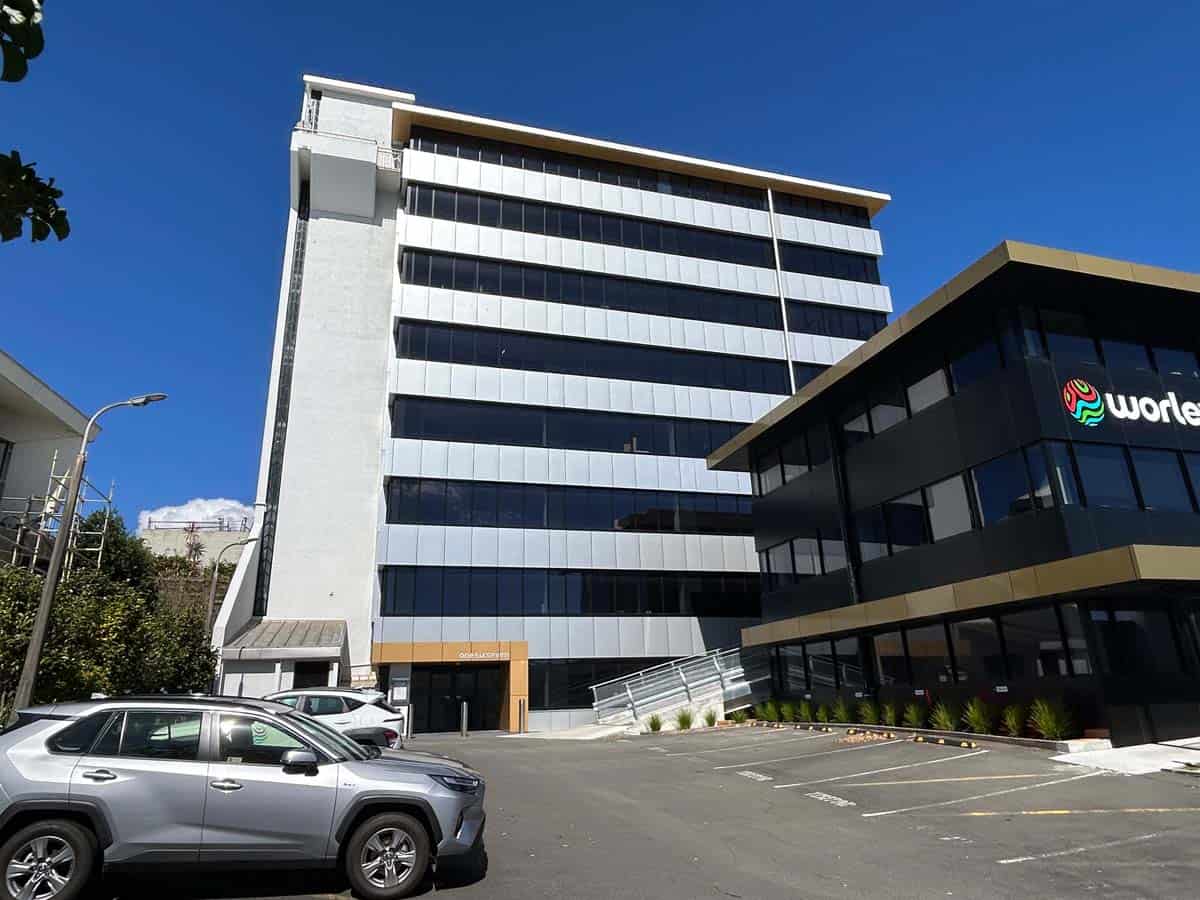 White Lion office building in Auckland, New Zealand with modern glass facade.