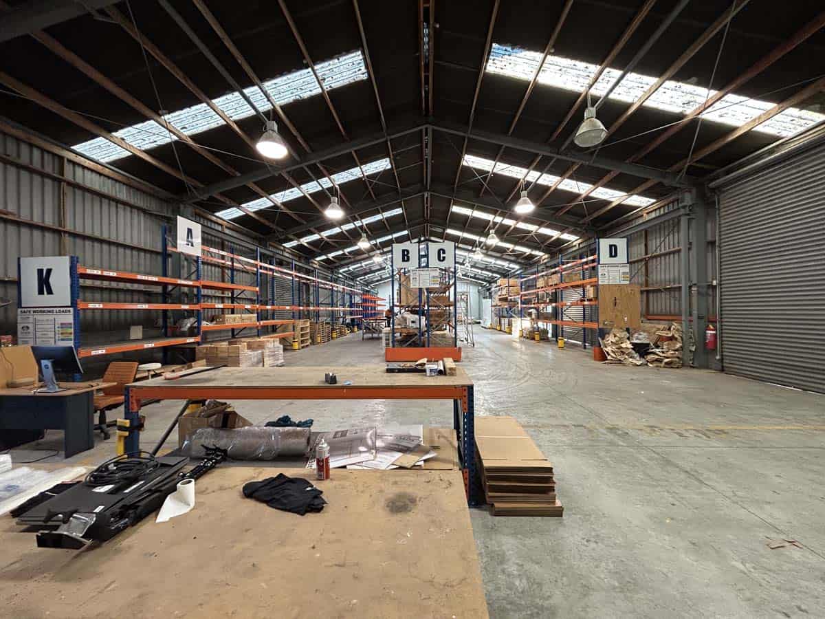 Warehouse storage and shelving at White Lion distribution center.