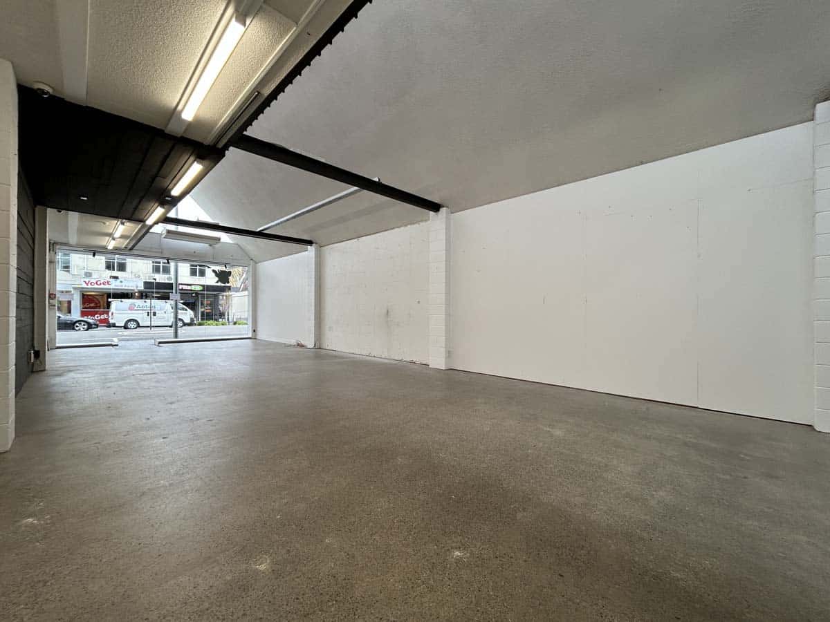 Empty commercial retail space in Auckland with open layout.