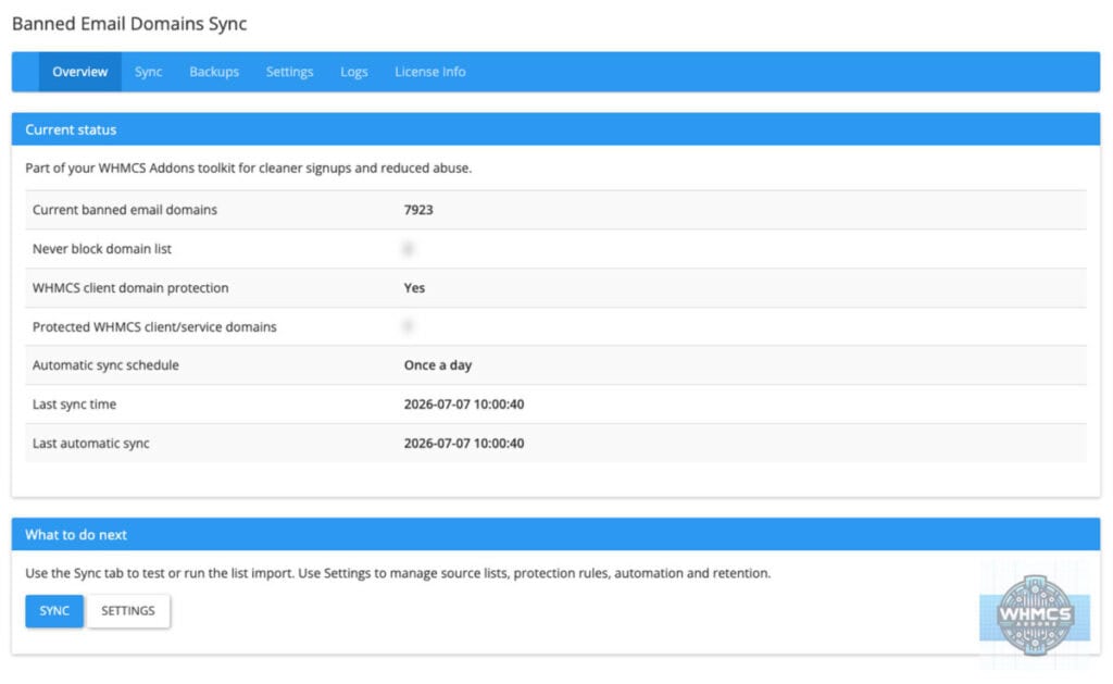 whcms addons.eu banned email domains sync 1