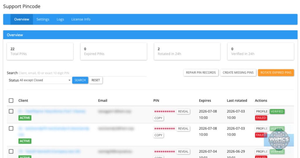 whmcs addon eu support pincode 1